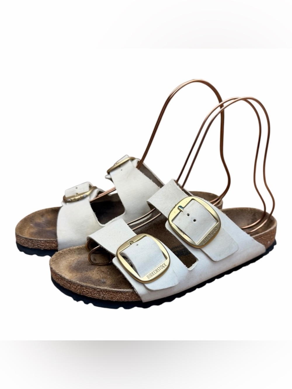 Birkenstock White Double-Buckle Cork Footbed Sandals